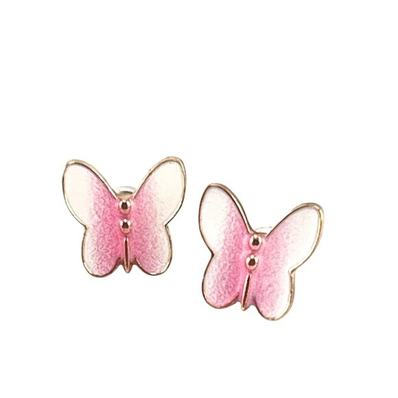 Butterfly Enamel Stud Earrings Pink & White - Picture 3 of 8